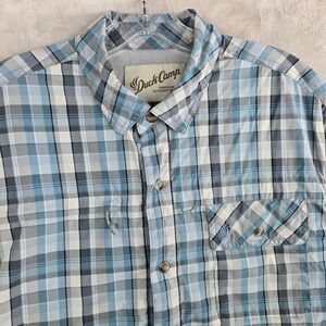 Duck Camp Mens Large Plaid Short Sleeve Button Up Shirt Fishing hiking